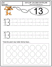 okul öncesi 13 sayısı çizgi çalışması